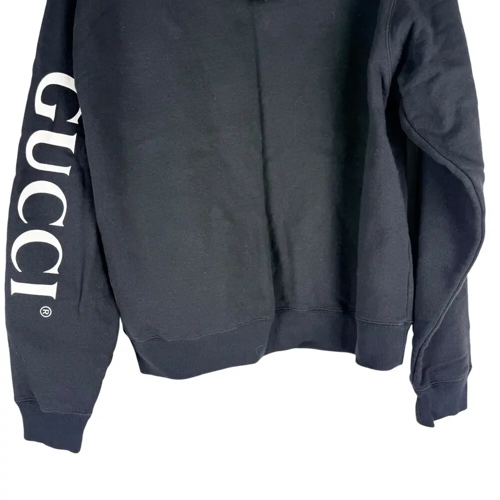 Gucci Half Zip Popover Interlocking GG Hoodie Black Size Small